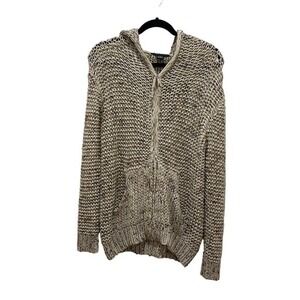 BCBGMAXAZRIA  Cream & Brown Knit Zip Up Hooded Sweater